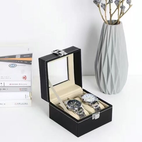 Watch Box, 2 Slot Watch Case with Large Glass Lid, Removable Watch Pillows, Watch Box Organizer, Gift for Loved Ones Black in Saudi Arabia