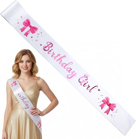 Birthday Sash Pink, 1 Pc Satin Cowgirl Birthday Girl Sash For Women & Girls, Sweet Princess Queen Party Decoration Accessory, 31.89×3.66in (Hot Pink & White) in Kuwait