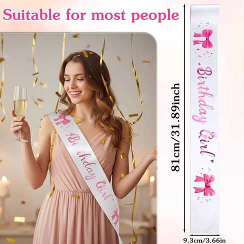 Birthday Sash Pink, 1 Pc Satin Cowgirl Birthday Girl Sash For Women & Girls, Sweet Princess Queen Party Decoration Accessory, 31.89×3.66in (Hot Pink & White) in Kuwait