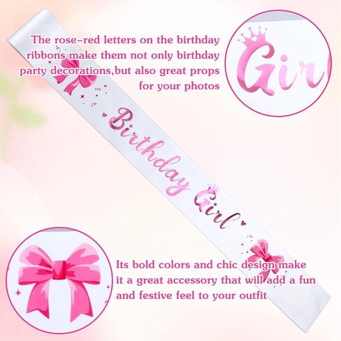 Birthday Sash Pink, 1 Pc Satin Cowgirl Birthday Girl Sash For Women & Girls, Sweet Princess Queen Party Decoration Accessory, 31.89×3.66in (Hot Pink & White) in Kuwait