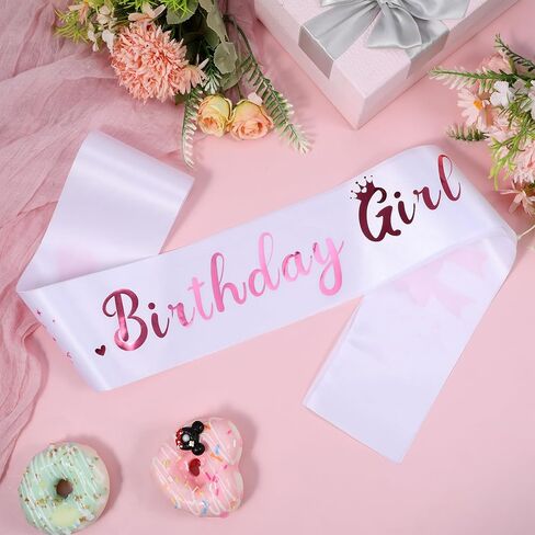 Birthday Sash Pink, 1 Pc Satin Cowgirl Birthday Girl Sash For Women & Girls, Sweet Princess Queen Party Decoration Accessory, 31.89×3.66in (Hot Pink & White) in Kuwait