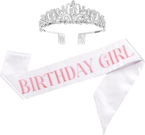 طقم وشاح وتاج لعيد الميلاد - وشاح من الساتان المطرز وتاج فضي من حجر الراين - إكسسوارات وهدايا لحفلات أعياد الميلاد للنساء والفتيات in Kuwait