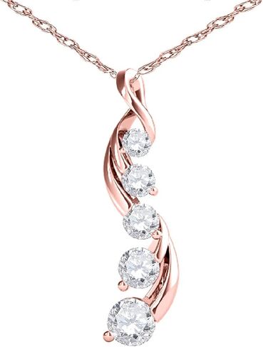 قلادات قلادة رحلة للنساء 1/2 (0.50) قيراط 5 أحجار من الألماس الأبيض الطبيعي في 10 قيراط من الذهب الأبيض الأصفر الوردي مع سلسلة مربعة طويلة مطلية بالذهب عيار 18 بوصة أفضل مجموعة مجوهرات للذكرى السنوية وعيد الميلاد والزفاف والخطوبة in Kuwait