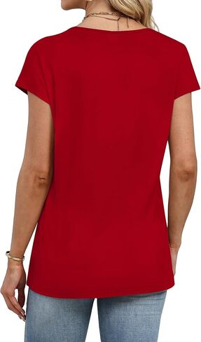 WIHOLL Womens Summer Tops Cap Short Sleeve Shirts Button Down Blouses U Neck T Shirts Fashion Clothing in Saudi Arabia