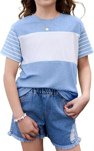 قمصان صيفية للفتيات من blibean Tween بأكمام قصيرة وبلوزات ملونة مقاس 6-15 سنة in Kuwait