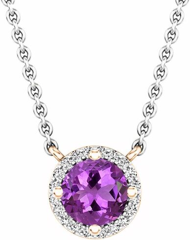 Dazzlingrock Collection Round 6mm Gemstone & Diamond Womens Halo Pendant (Silver Chain Included), 14K Solid Rose Gold in Saudi Arabia