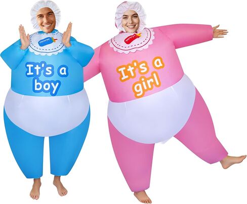 2 Packs Hilarious Inflatable Baby Costumes Boy and Girl Cosplay Adult Size Blow Up Suit Cosplay Outfit for Gender Reaveal Party/Birthday/Halloween in Saudi Arabia
