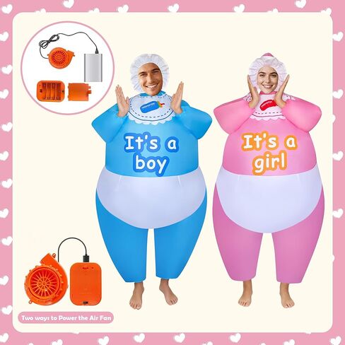 2 Packs Hilarious Inflatable Baby Costumes Boy and Girl Cosplay Adult Size Blow Up Suit Cosplay Outfit for Gender Reaveal Party/Birthday/Halloween in Saudi Arabia