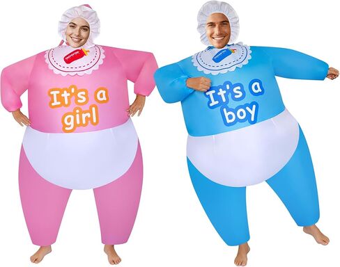 2 Packs Hilarious Inflatable Baby Costumes Boy and Girl Cosplay Adult Size Blow Up Suit Cosplay Outfit for Gender Reaveal Party/Birthday/Halloween in Saudi Arabia