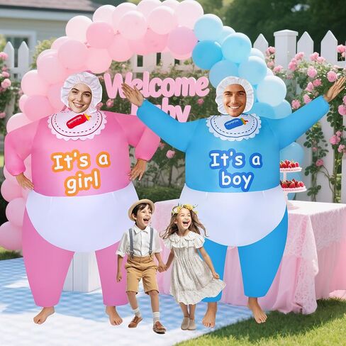 2 Packs Hilarious Inflatable Baby Costumes Boy and Girl Cosplay Adult Size Blow Up Suit Cosplay Outfit for Gender Reaveal Party/Birthday/Halloween in Saudi Arabia
