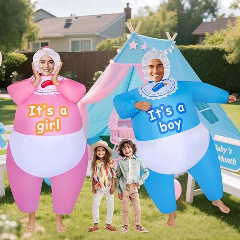 2 Packs Hilarious Inflatable Baby Costumes Boy and Girl Cosplay Adult Size Blow Up Suit Cosplay Outfit for Gender Reaveal Party/Birthday/Halloween in Saudi Arabia