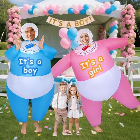2 Packs Hilarious Inflatable Baby Costumes Boy and Girl Cosplay Adult Size Blow Up Suit Cosplay Outfit for Gender Reaveal Party/Birthday/Halloween in Saudi Arabia