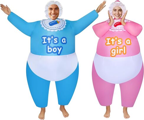 2 Packs Hilarious Inflatable Baby Costumes Boy and Girl Cosplay Adult Size Blow Up Suit Cosplay Outfit for Gender Reaveal Party/Birthday/Halloween in Saudi Arabia