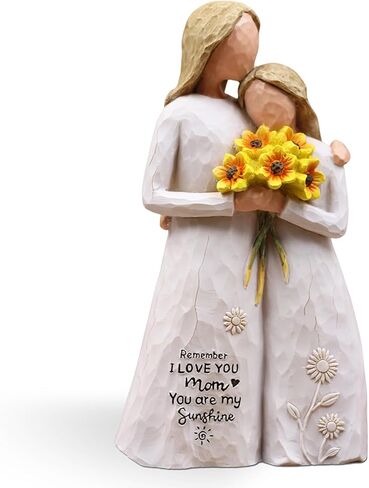 هدايا عيد ميلاد الأم من الابنة، هدايا للأم، تمثال الأم والابنة المرسوم يدويًا يحمل عباد الشمس، تذكار من الراتنج مقاس 5.7 بوصة لعيد الأم، والكريسماس، وأم العروس (أبيض) in Kuwait