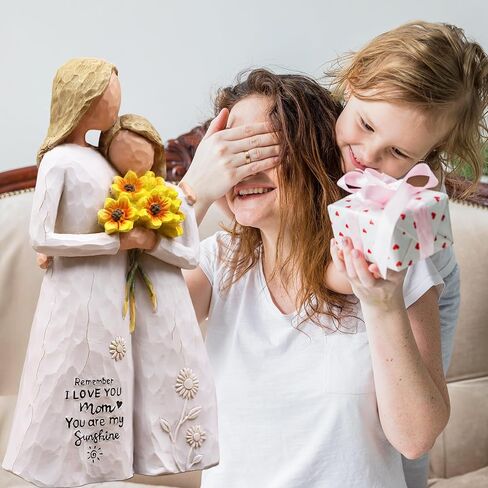 هدايا عيد ميلاد الأم من الابنة، هدايا للأم، تمثال الأم والابنة المرسوم يدويًا يحمل عباد الشمس، تذكار من الراتنج مقاس 5.7 بوصة لعيد الأم، والكريسماس، وأم العروس (أبيض) in Kuwait