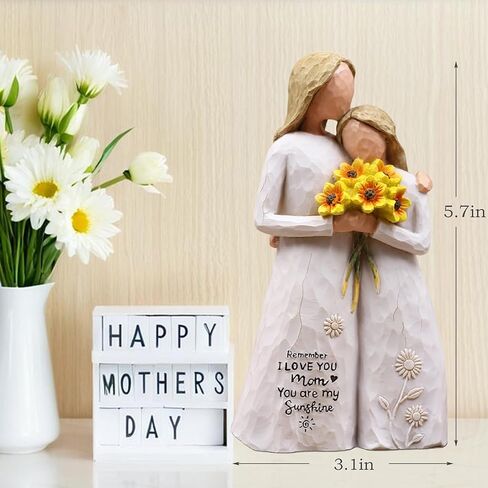 هدايا عيد ميلاد الأم من الابنة، هدايا للأم، تمثال الأم والابنة المرسوم يدويًا يحمل عباد الشمس، تذكار من الراتنج مقاس 5.7 بوصة لعيد الأم، والكريسماس، وأم العروس (أبيض) in Kuwait