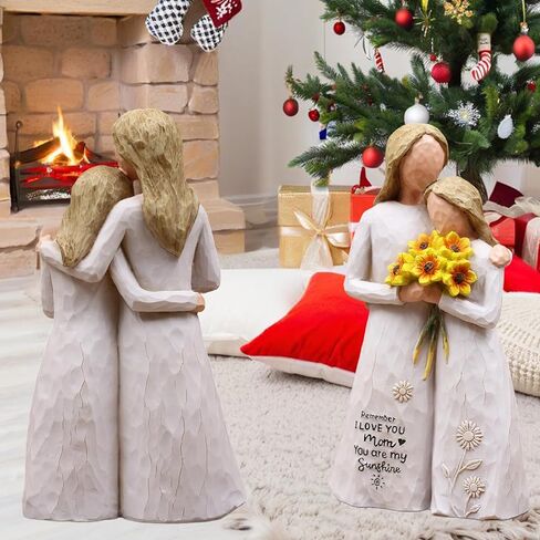 هدايا عيد ميلاد الأم من الابنة، هدايا للأم، تمثال الأم والابنة المرسوم يدويًا يحمل عباد الشمس، تذكار من الراتنج مقاس 5.7 بوصة لعيد الأم، والكريسماس، وأم العروس (أبيض) in Kuwait