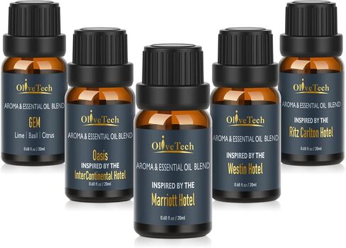 Hotel Collection Diffuser Oil Gift Set - 5 x 20ml / 0.68 fl oz, OliveTech Hotel Fragrance Oil Inspired by Marriott, Westin, Ritz Carlton, GEM & Oasis Scents, Glass Bottles in Kuwait