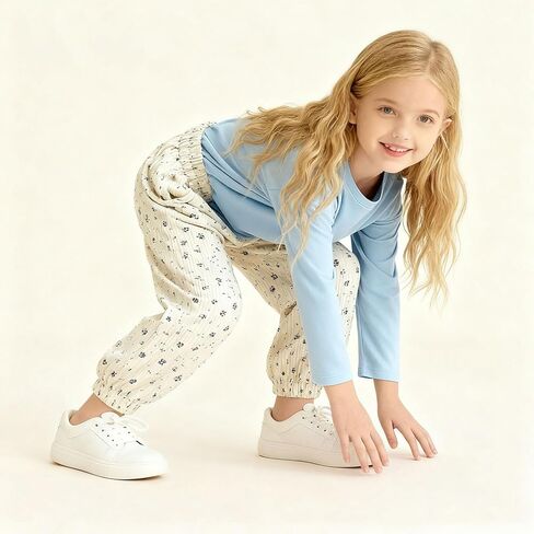 Girls' Corduroy Pants Soft Ribbed, Loose Fit Elastic Waistband Playground Pants for Toddler Kids, Fall and Spring Season in Saudi Arabia