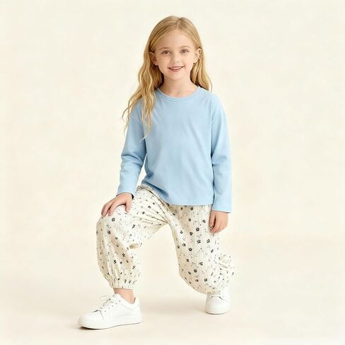 Girls' Corduroy Pants Soft Ribbed, Loose Fit Elastic Waistband Playground Pants for Toddler Kids, Fall and Spring Season in Saudi Arabia