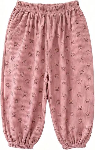Girls' Corduroy Pants Soft Ribbed, Loose Fit Elastic Waistband Playground Pants for Toddler Kids, Fall and Spring Season in Saudi Arabia