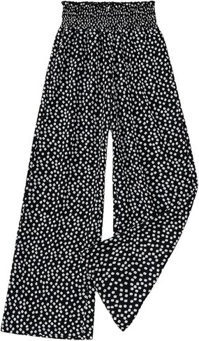 OYOANGLE Girl's Floral Print Smocked High Waisted Pants Lightweight Flowy Palazzo Trousers in Saudi Arabia