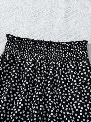 OYOANGLE Girl's Floral Print Smocked High Waisted Pants Lightweight Flowy Palazzo Trousers in Saudi Arabia