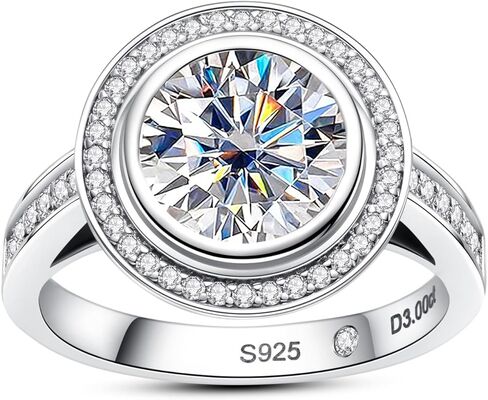 3CT/4CT Moissanite Vintage Engagement Ring Bezel Set Wedding Bands 925 Sterling Silver Round Cut D Color VVS1 Promise Ring for Women Solitaire with Certificate Elegant Gift Packed in Saudi Arabia