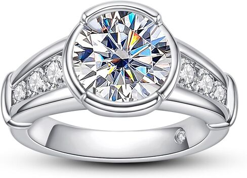 3CT/4CT Moissanite Vintage Engagement Ring Bezel Set Wedding Bands 925 Sterling Silver Round Cut D Color VVS1 Promise Ring for Women Solitaire with Certificate Elegant Gift Packed in Saudi Arabia