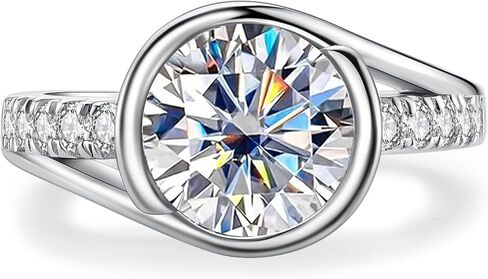 3CT/4CT Moissanite Vintage Engagement Ring Bezel Set Wedding Bands 925 Sterling Silver Round Cut D Color VVS1 Promise Ring for Women Solitaire with Certificate Elegant Gift Packed in Saudi Arabia