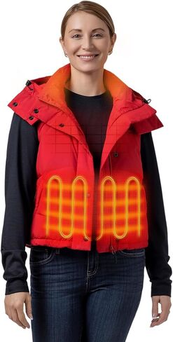 ORORO Women's Down Heated Cropped Vest with Battery and Detachable Hood, Lightweight Puffer Heating Vest in Kuwait