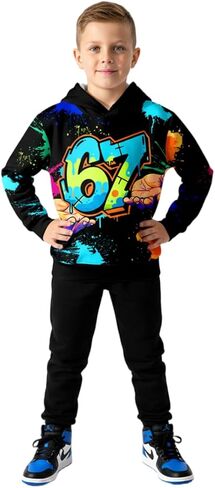 Kids 67 Zip-Up Hoodie Colorful Graphic Pullover Hooded Sweatshirt Streetwear for Boys Girls 5-12Y in Saudi Arabia