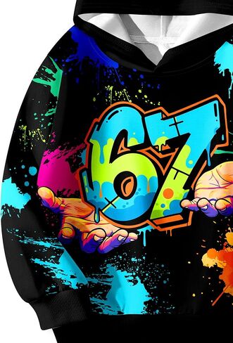 Kids 67 Zip-Up Hoodie Colorful Graphic Pullover Hooded Sweatshirt Streetwear for Boys Girls 5-12Y in Saudi Arabia