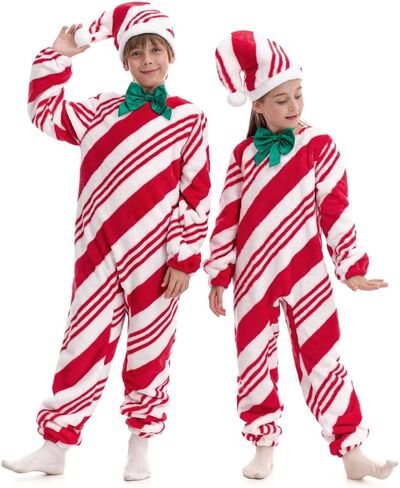 زي HSCTEK Fuzzy Teddy Fleece للأطفال على شكل قصب الحلوى مع قلنسوة in Saudi Arabia