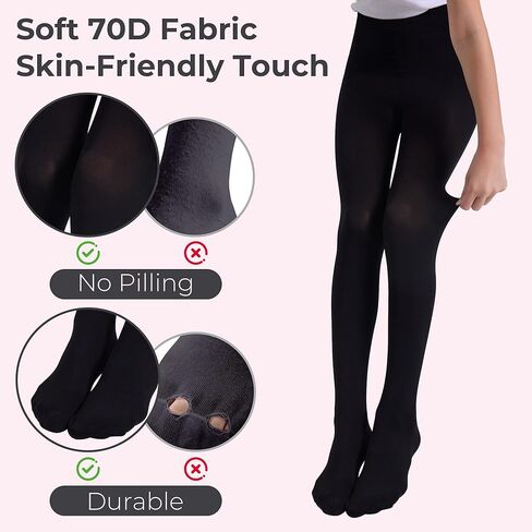 Girls Soft Semi-Opaque Tights 70D, 2 Pcs Children's Fall Stockings for Ages 4-10, Perfect for School Uniform Pair in Saudi Arabia