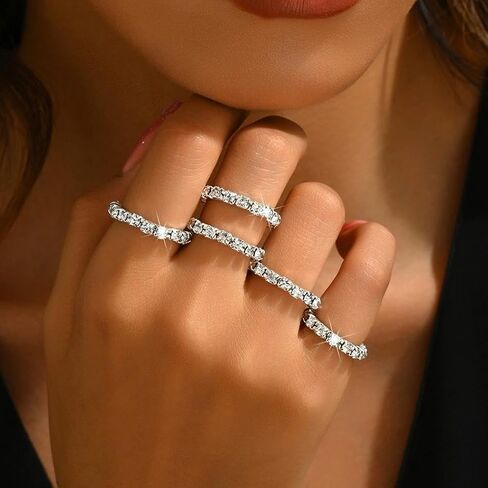 Rhinestone Rings for Women,Sparkle Crystal Stackable Stretch Rings Set,Glitter Cubic Zirconia Knuckle Ring for Wedding Bride in Saudi Arabia