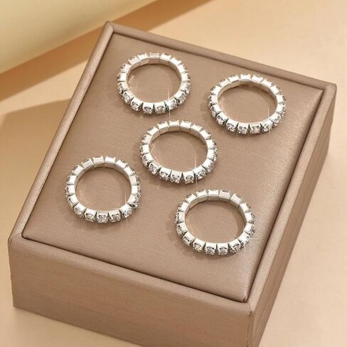 Rhinestone Rings for Women,Sparkle Crystal Stackable Stretch Rings Set,Glitter Cubic Zirconia Knuckle Ring for Wedding Bride in Saudi Arabia