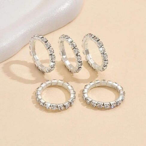 Rhinestone Rings for Women,Sparkle Crystal Stackable Stretch Rings Set,Glitter Cubic Zirconia Knuckle Ring for Wedding Bride in Saudi Arabia