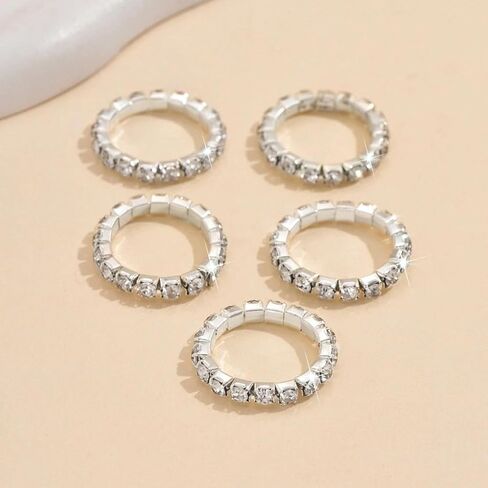 Rhinestone Rings for Women,Sparkle Crystal Stackable Stretch Rings Set,Glitter Cubic Zirconia Knuckle Ring for Wedding Bride in Saudi Arabia