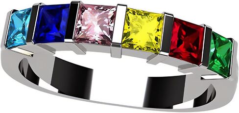 Central Diamond Center Princess Mothers Ring w/ 1 to 6 Simulated Birthstones in Sterling Silver, 10K or 14K Gold in Saudi Arabia