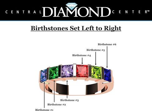 Central Diamond Center Princess Mothers Ring w/ 1 to 6 Simulated Birthstones in Sterling Silver, 10K or 14K Gold in Saudi Arabia