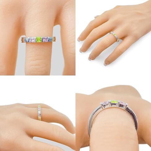 Central Diamond Center Princess Mothers Ring w/ 1 to 6 Simulated Birthstones in Sterling Silver, 10K or 14K Gold in Saudi Arabia