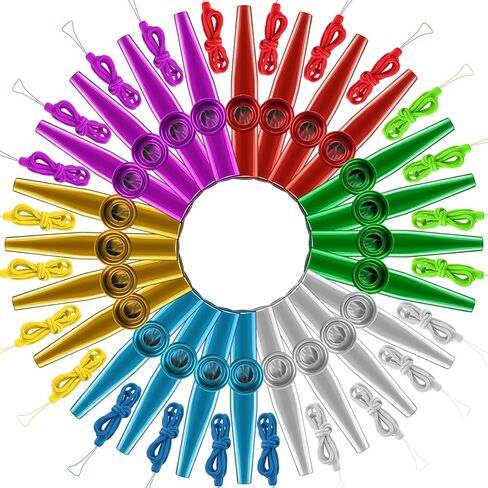 Newwiee 48 Pcs Metal Kazoos with Lanyards Musical Instruments Kazoo Pack Kazoo Flute Bulk Good Companion for Guitar Violin Piano Keyboard Ukulele, Kids Adults Music Gift Prize in Saudi Arabia