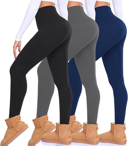NEW YOUNG 3 Pack Fleece Lined Leggings Women - Seamless High Waist Thermal Winter Tights with Tummy Control Yoga Pants in Saudi Arabia