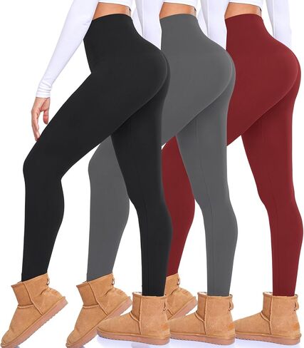 NEW YOUNG 3 Pack Fleece Lined Leggings Women - Seamless High Waist Thermal Winter Tights with Tummy Control Yoga Pants in Saudi Arabia