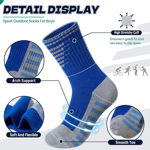 Kids Boys Athletic Socks Sport Basketball Crew Soft Cotton Breathable Youth Casual Socks 6 Pairs in Saudi Arabia
