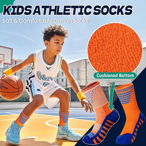 Kids Boys Athletic Socks Sport Basketball Crew Soft Cotton Breathable Youth Casual Socks 6 Pairs in Saudi Arabia