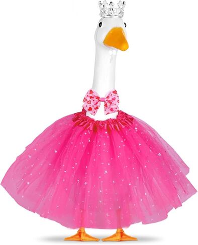 3 قطع من ملابس الأميرة الشرفة أوزة مقاس 23 بوصة 17 بوصة زي الإوزة في الحديقة الأسمنتية تنورة توتو على شكل تاج على شكل فيونكة ملابس إوز للأميرة لتزيين الحديقة الخارجية (وردي) in Kuwait