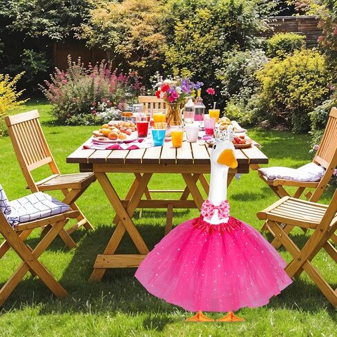 3 قطع من ملابس الأميرة الشرفة أوزة مقاس 23 بوصة 17 بوصة زي الإوزة في الحديقة الأسمنتية تنورة توتو على شكل تاج على شكل فيونكة ملابس إوز للأميرة لتزيين الحديقة الخارجية (وردي) in Kuwait