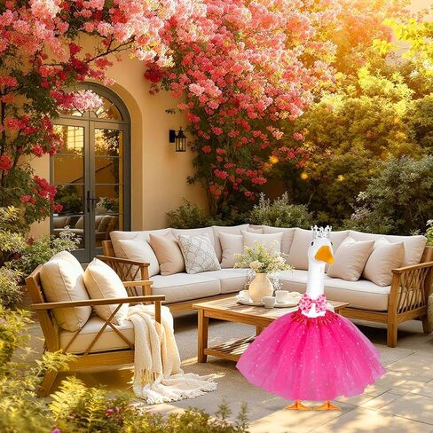 3 قطع من ملابس الأميرة الشرفة أوزة مقاس 23 بوصة 17 بوصة زي الإوزة في الحديقة الأسمنتية تنورة توتو على شكل تاج على شكل فيونكة ملابس إوز للأميرة لتزيين الحديقة الخارجية (وردي) in Kuwait